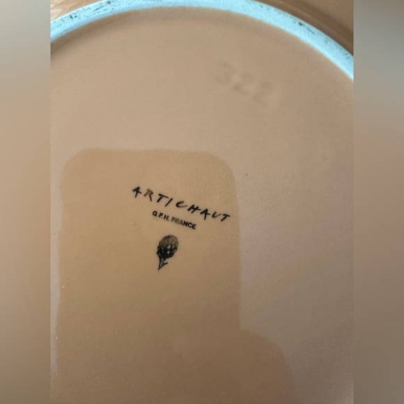 ARTICHAUT France Appetizer Hors d’Oeuvres Display CERAMIC GOLD Trim Script Plate - Picture 2 of 2